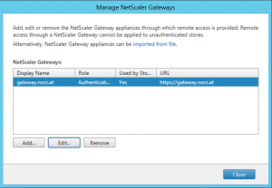 Storefront: set a NetScaler Gateway