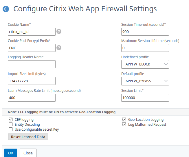 NetScaler ADC WAF-EngineSettings