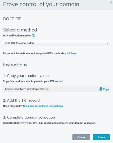 Digicert: Domain validation using a DNS-TXT record