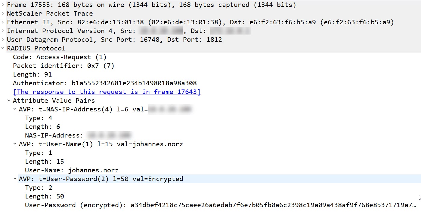 RADIUS access request on Citrix ADC / NetScaler