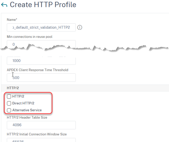 Citrix ADC / NetScaler: Create a HTTP/2 profile